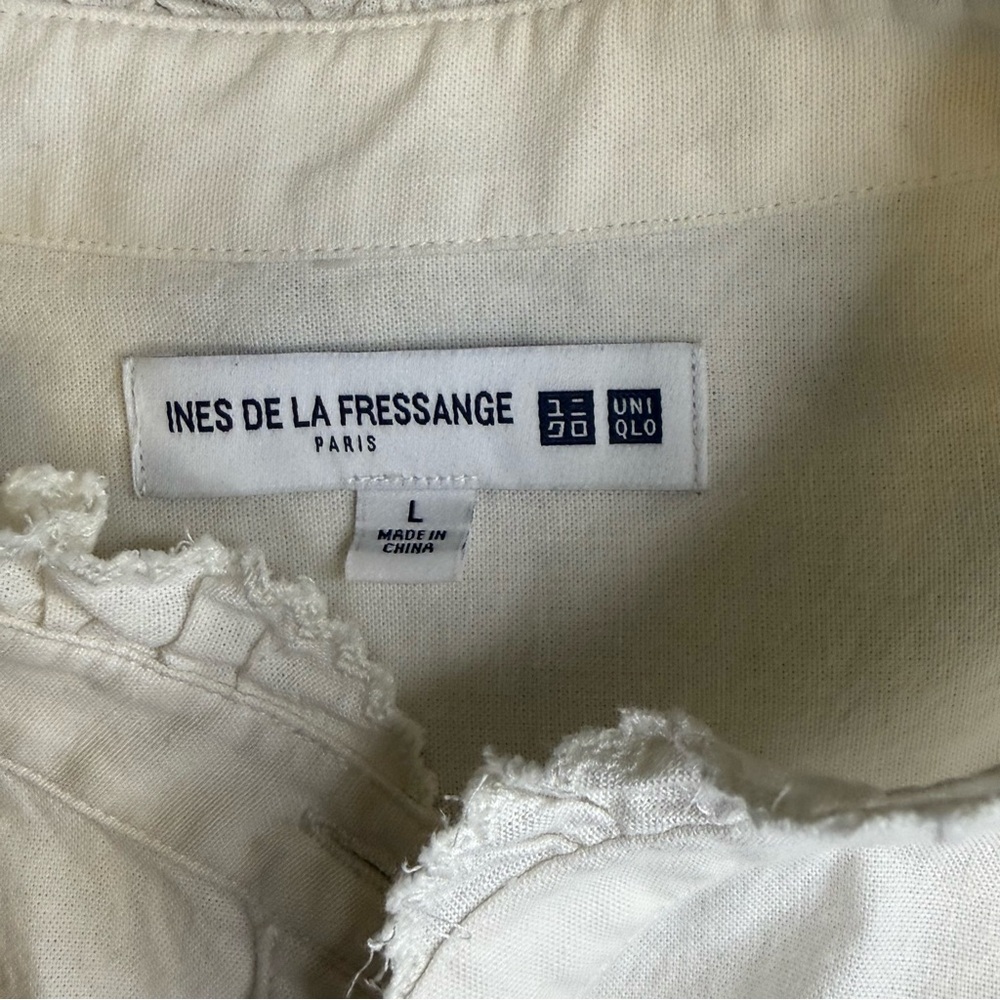 Ines de la Fressange x Uniqlo Ruffle Collar 100% Cotton Button-Up L French Chic - Picture 6 of 16
